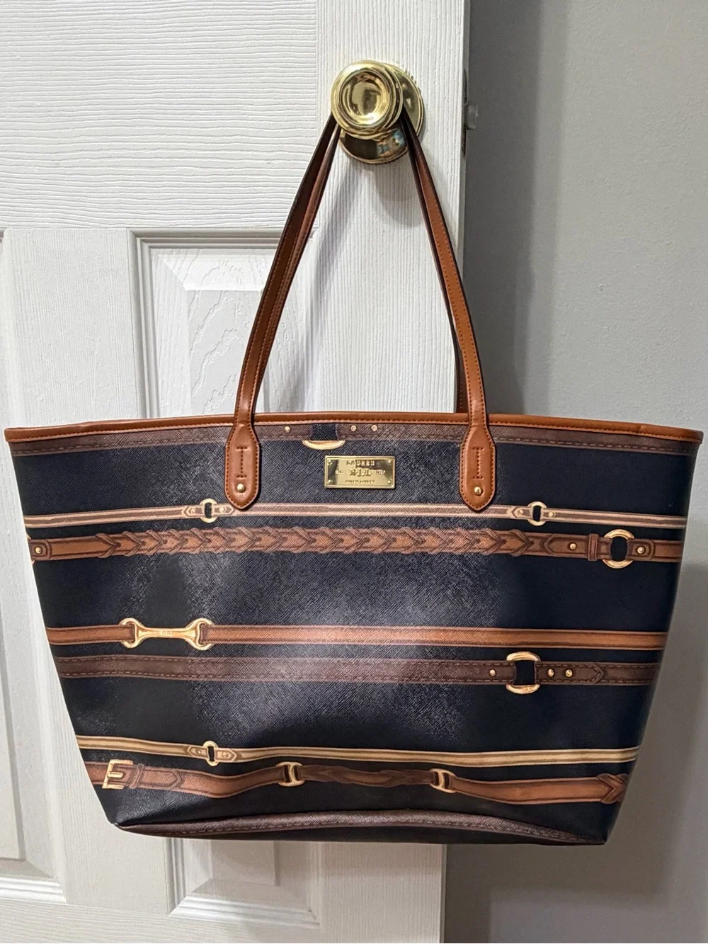Lauren Ralph Lauren Equestrian Belt Print Large Tote Bag